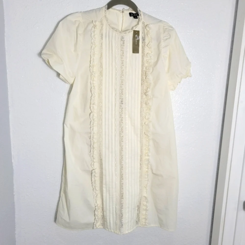 J Crew Lace Trim Pintuck Dress CJ496 Ivory NWT Romantic